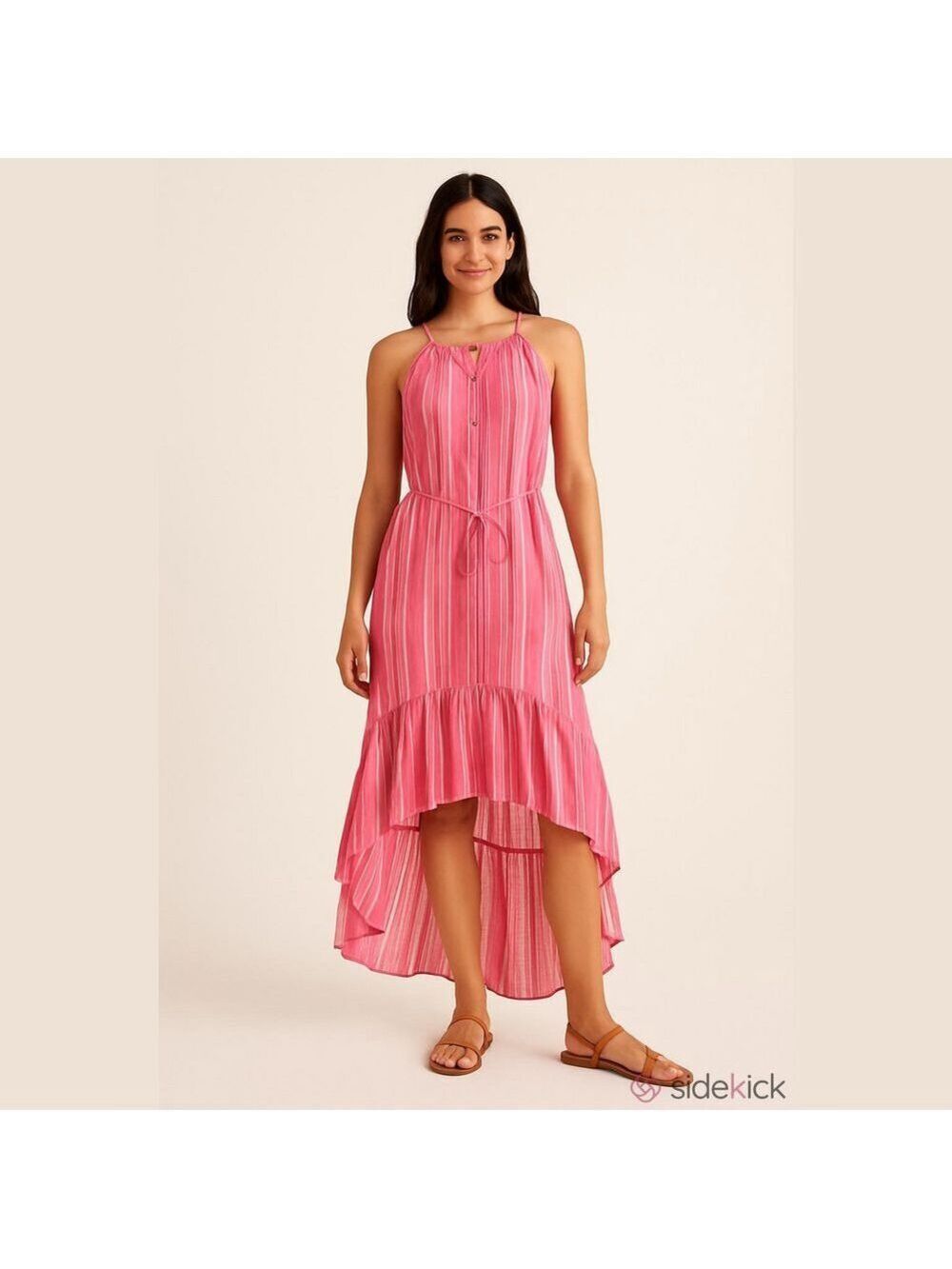 Mlle Gabrielle Pink & White Striped High-Low Maxi Dress
